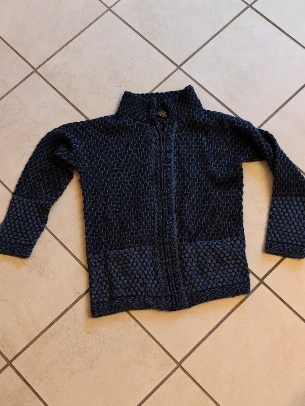 Alpaca Made In Peru Sweater Full Zip Cardigan Blue Patterned Size XS